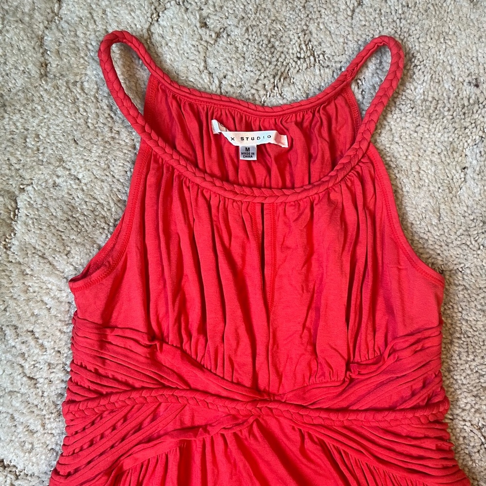 Max Studios Size Med Red Braided High Neck Jersey Maxi Dress